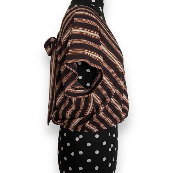 Xhilaration Womens Top Size S Surplice Crop Striped Tie Back Brown Pink Multi‎ - Picture 5 of 9